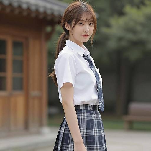 Profile of a Smiling Asian Woman