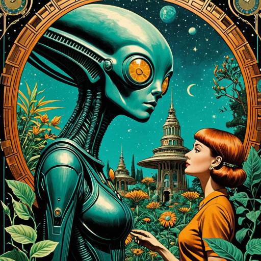 Cosmic Botanist Woman and Alien Illustration Cosmic Botanist Woman and Alien Illustration