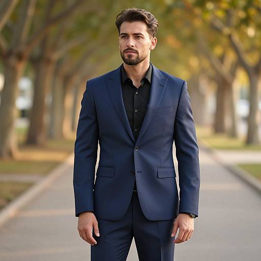 Confident Man in Navy Suit at Golden Hour