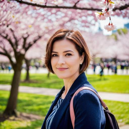 Woman Amid Cherry Blossoms in Park