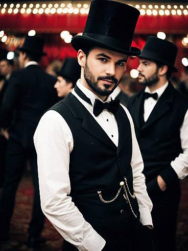 Man in Moulin Rouge Costume with Top Hat