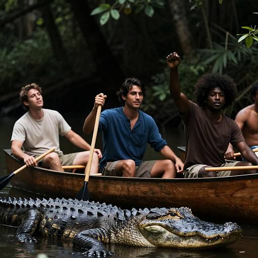 Moody Forest Canoeing Adventure Scene