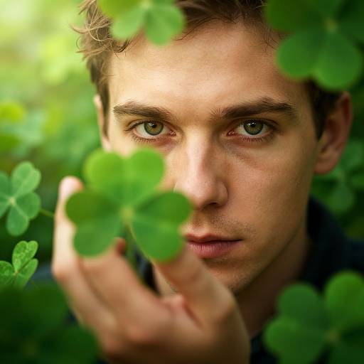 Man Gazing at Shamrock in Nature