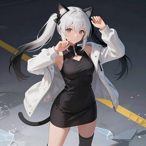 Dynamic Anime Girl with Cat Ears