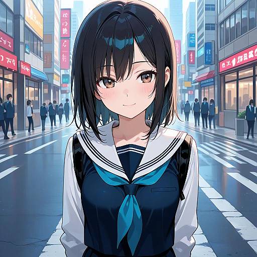 Smiling Girl in Urban School Uniform