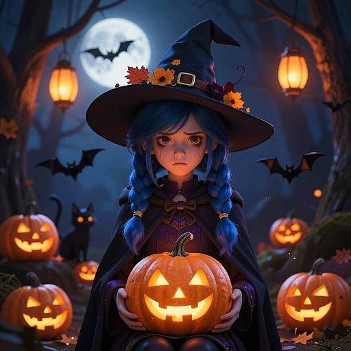 Whimsical Witch in Moonlit Forest