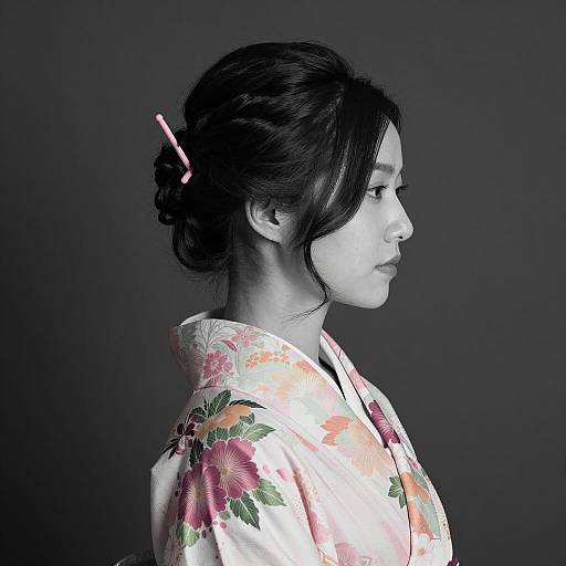 Elegant Profile in Floral Kimono