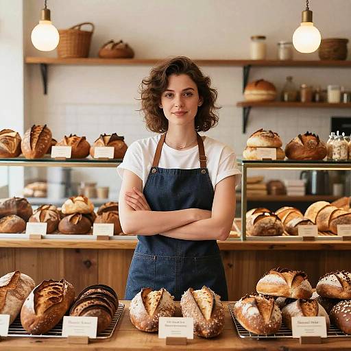 Confident Baker Behind Bread Counter