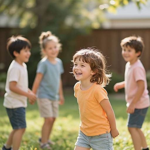Joyful Kids Playing in Sunny Backyard
