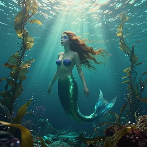 Surreal Mermaid in Dreamlike Underwater Realm