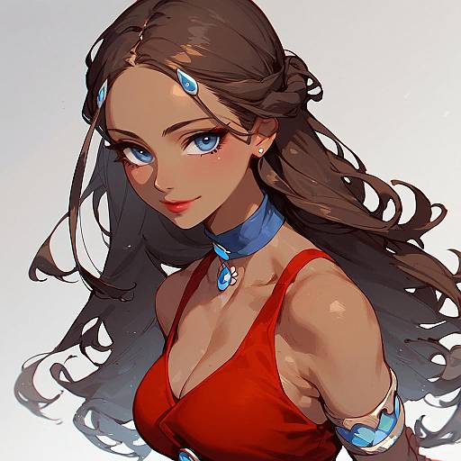 Anime Style Girl with Blue Eyes and Red Outfit