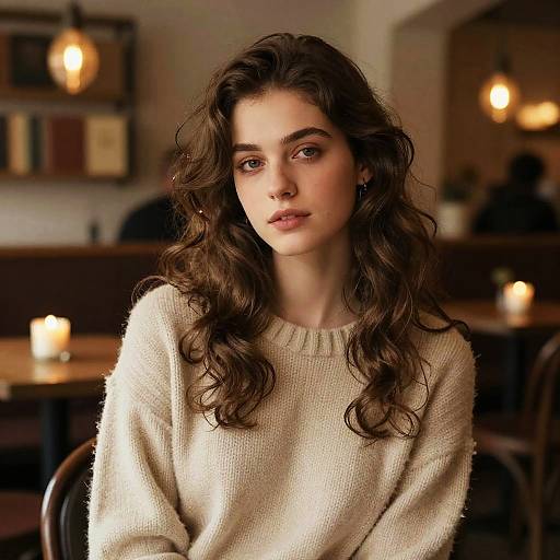 Wavy Blowout in Cozy Book Cafe