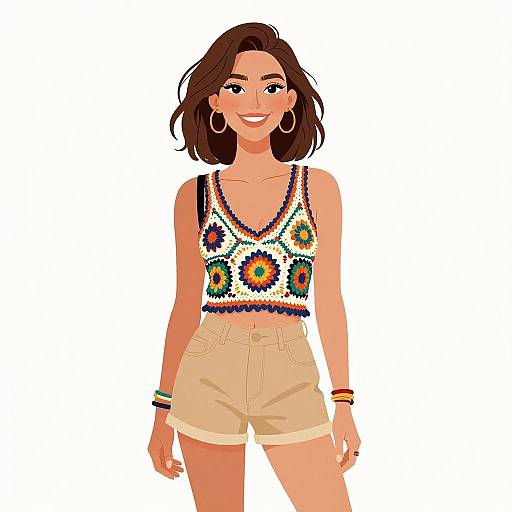 Boho Woman in Crochet Floral Top