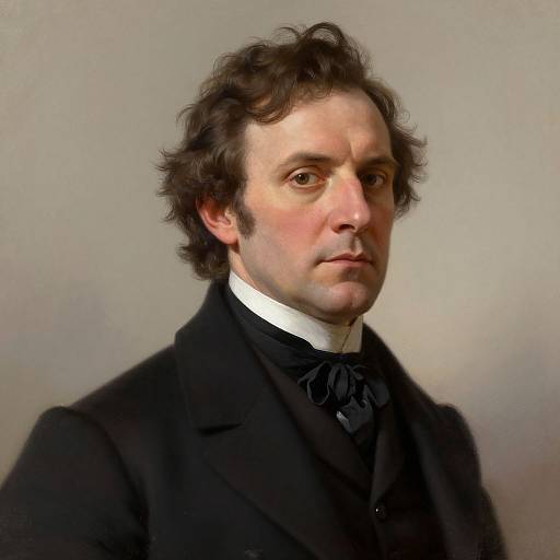 Photograph of a serious, middle-aged Caucasian man with curly brown hair, wearing a black suit, white shirt, and black bow tie, against a