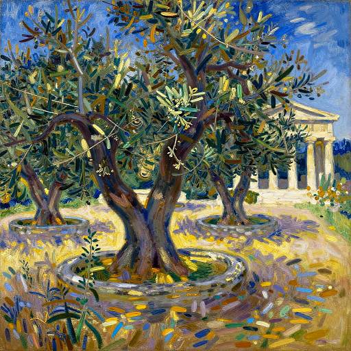 Impressionist Greek Olive Terrace Twilight