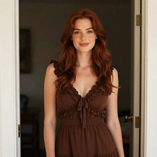 Elegant Woman in Dimly Lit Doorway