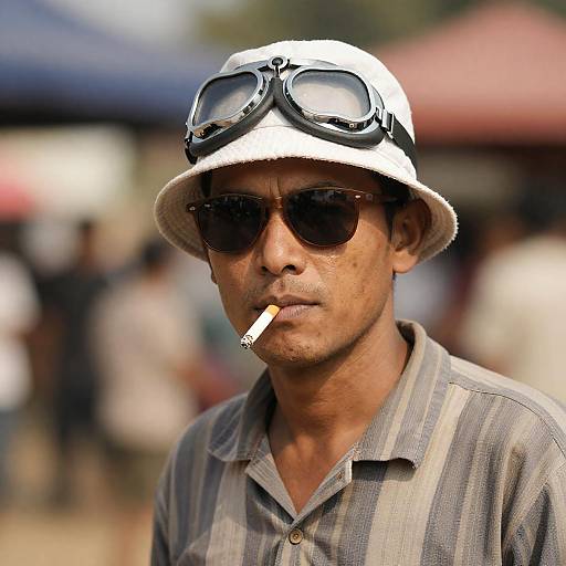 Man in Bucket Hat with Aviator Goggles