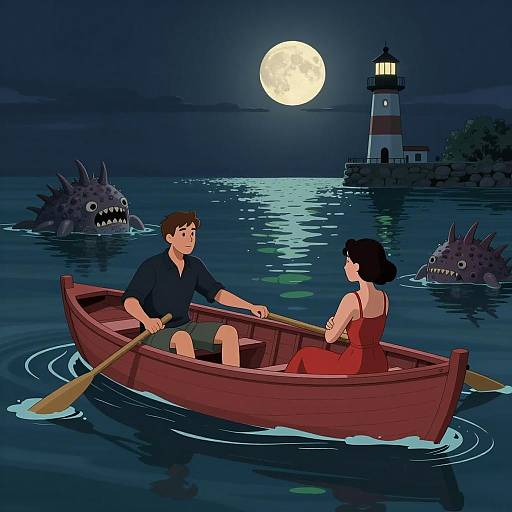 Serene Night Rowboat Adventure