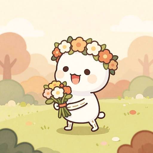 Tiny Cheerful Skeleton with Flower Crown