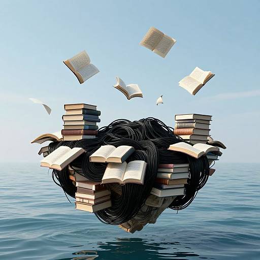 Surreal Floating Book Island Fantasy