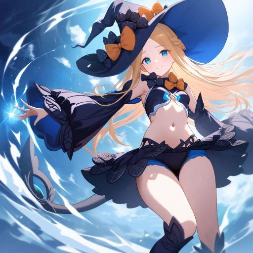 Whimsical Blue Witch in Fantasy Setting