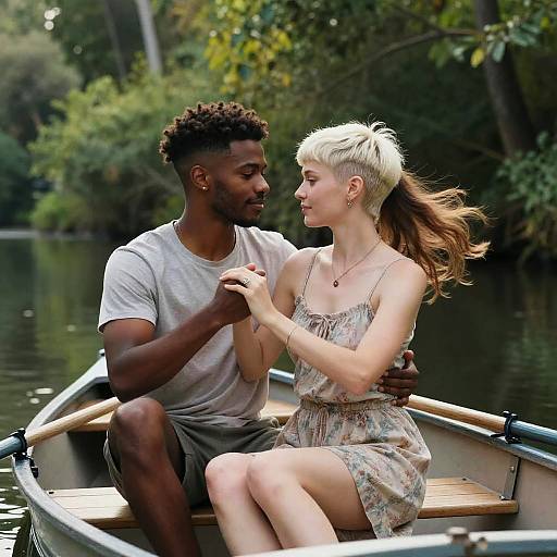 Monet-Style Lovers Slow-Dance in Rowboat