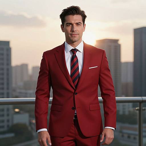 Confident Man in Red Suit Urban