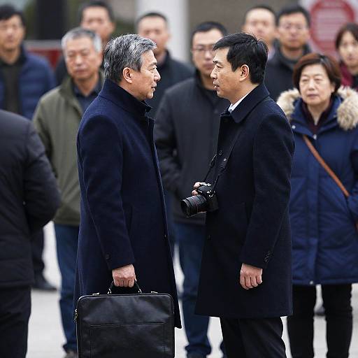 Urban Dialogue: Two Men in Coats