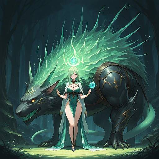 Fantasy Sorceress with Mystical Beast