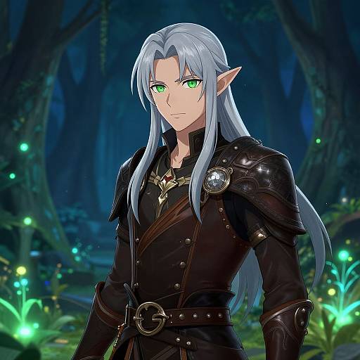 Fantasy Anime Elf Warrior in Enchanted Forest