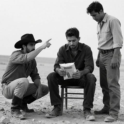 Three Men in a Desert Encounter