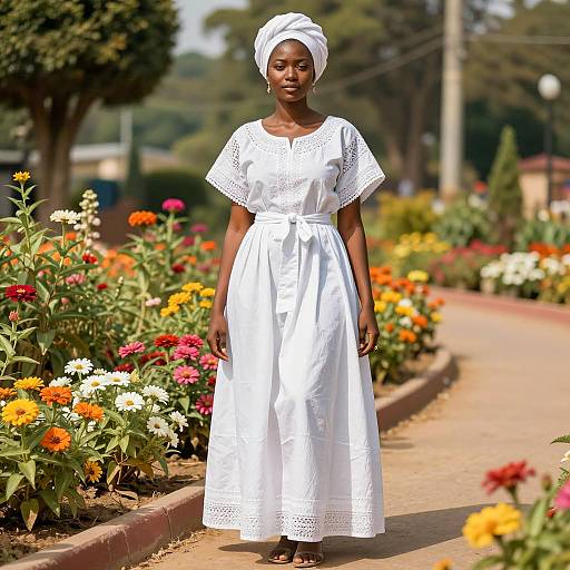 Elegant African Attire in Vibrant Garden