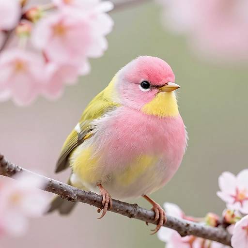 Pastel Bird on Cherry Blossom Branch