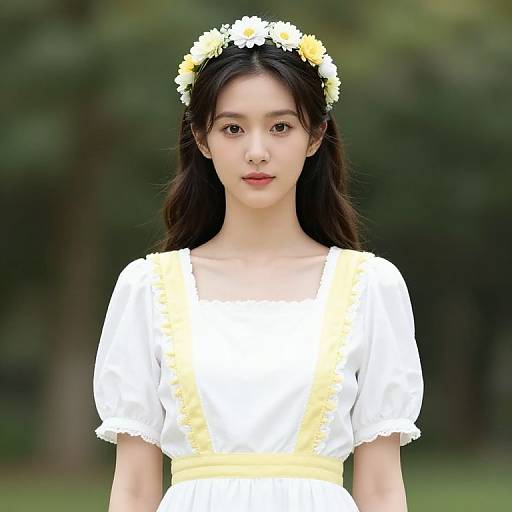 Woman in White Dress with Floral Headband