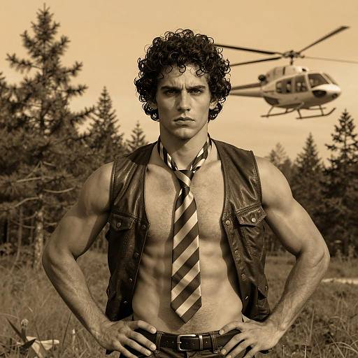 Muscular Man in Striped Tie and Vest