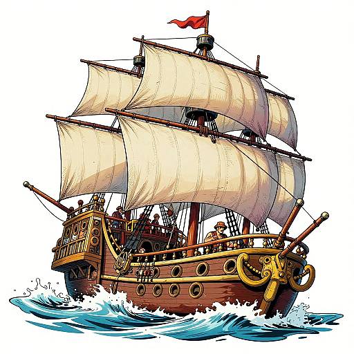 Comic Style Adventurous Pirate Ship