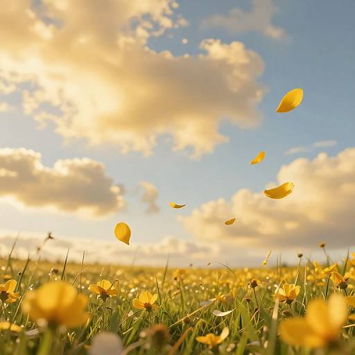 Golden Petals Transforming Above Meadow