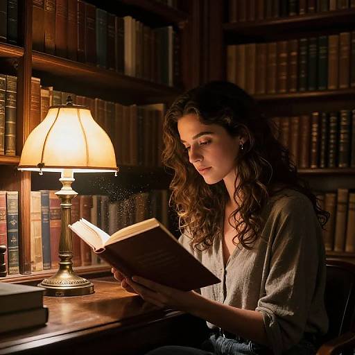 Vintage Library Reading Scene