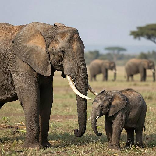 Majestic Elephants in Grassy Savanna