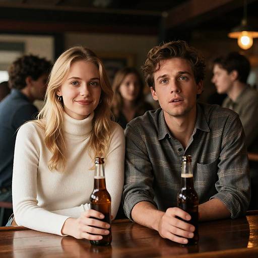 Intimate Bar Scene with Surprised Expressions