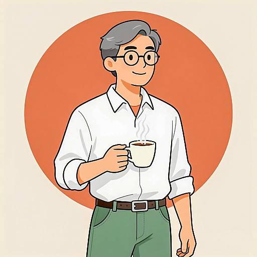 Middle-aged Man Holding Coffee Cup Illustration