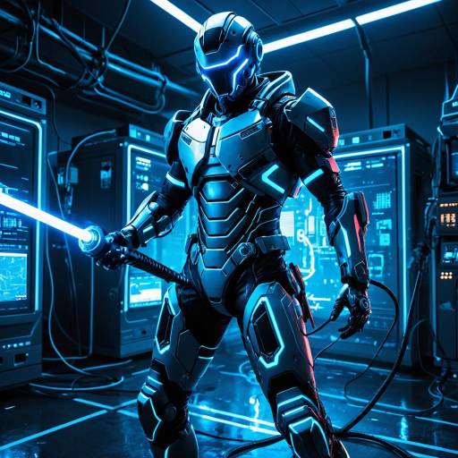 Neon-lit Bio-Engineered Mercenary in Cybernetic Lab