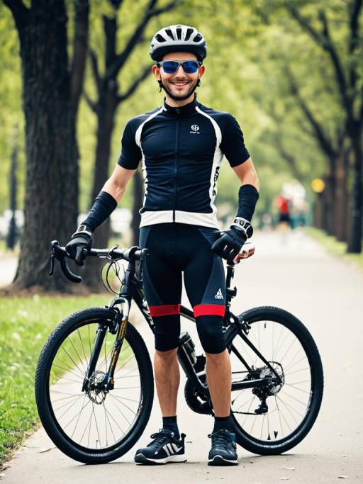 Cyclist Standing with Bicycle Outdoors
