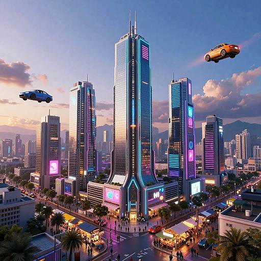 Futuristic Neon Cityscape at Dusk