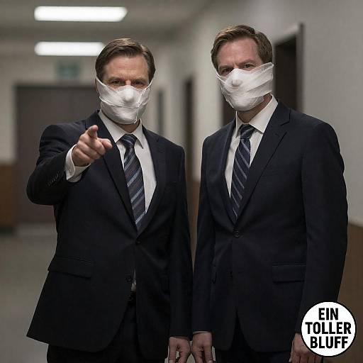 Bandaged Men Pointing in Dim Hallway