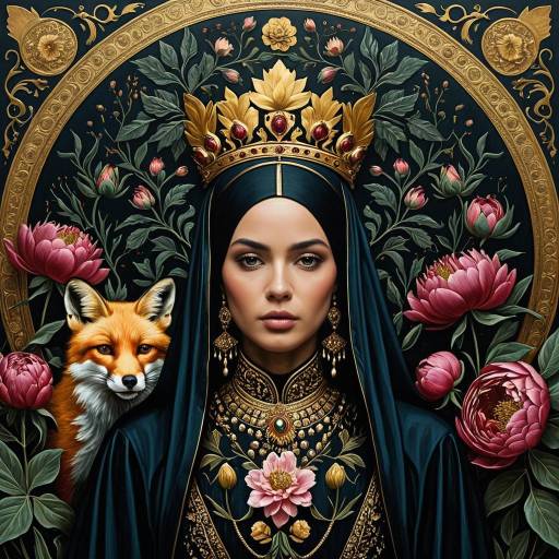 Regal Woman with Fox and Golden Crown