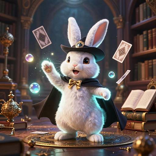 Magician Bunny in Mystical Library