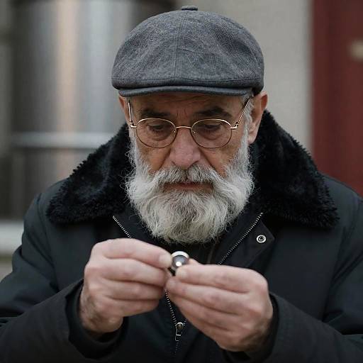 Elderly Man Inspecting Small Object