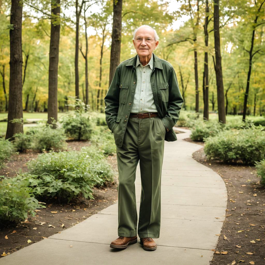 Confident Elderly Gentleman in Olive Green