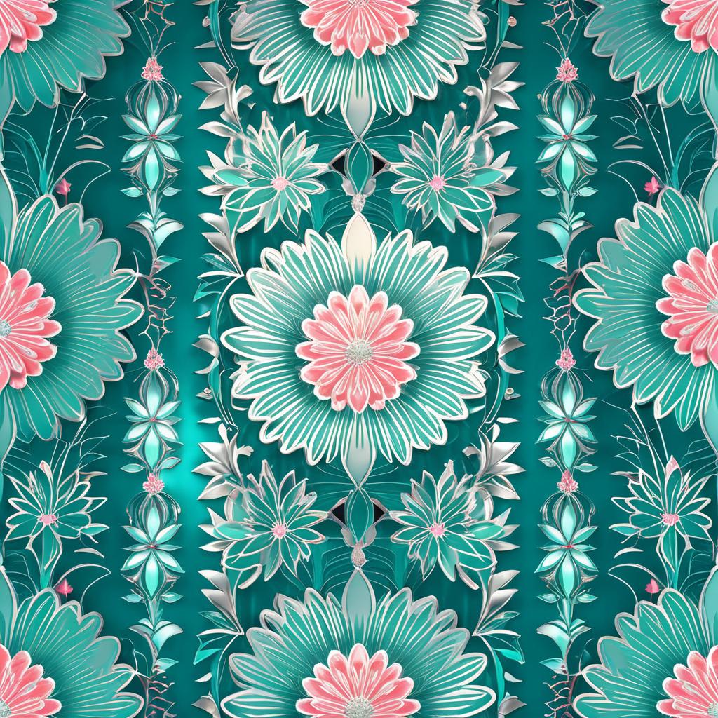 Luxurious Teal Wallpaper with Floral Patterns